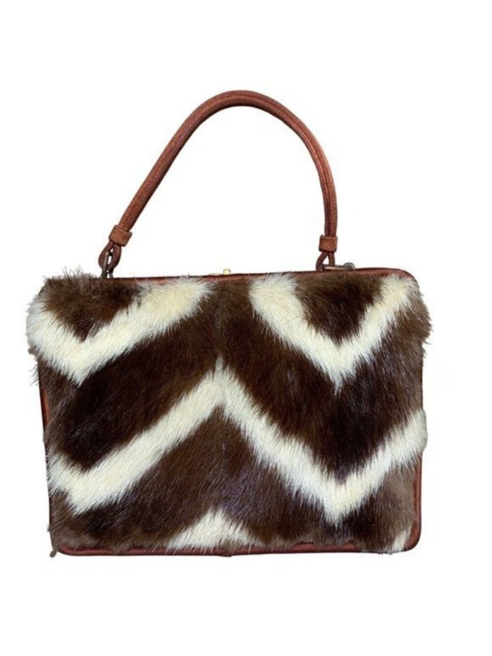 Vtg NETTIE ROSENSTEIN Mink Fur Silk Animal Print Handbag Purse 1950s - Picture 1 of 10